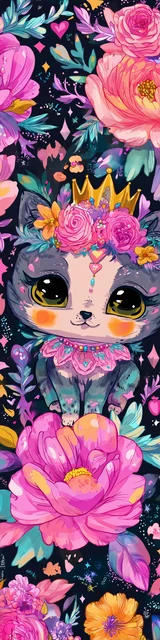 Free kawaii cats bookmark featuring a pretty cat in popping colors